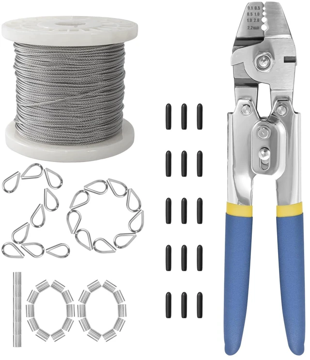Main image of Wire Rope,Equipped with Crimping Pliers,1/16 Wire Rope, Aircraft Cable,304 Stainless Steel Cable,7x7 Strand Core 196FT,368lbs Breaking Strength
