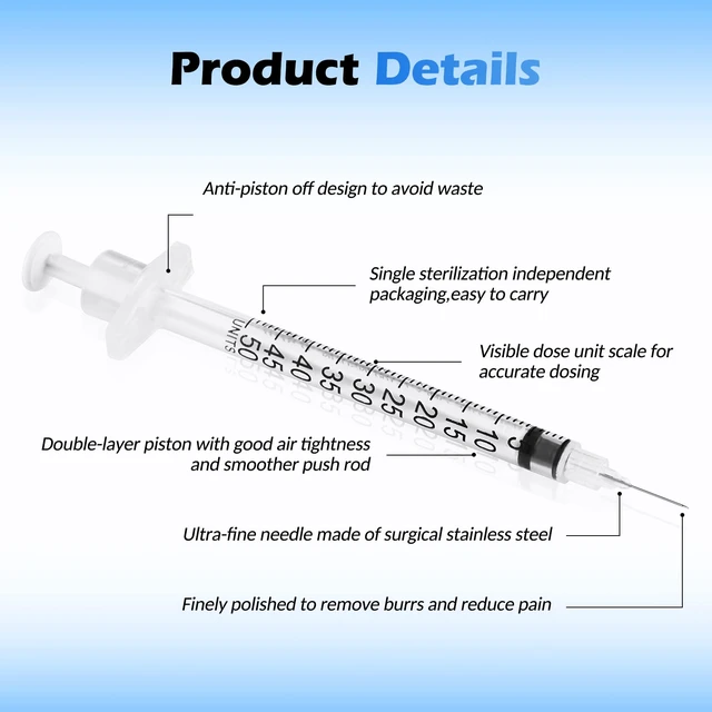 Alt view image 2 of 7 - 0.5ml 30G 5/16 Inch 8mm Disposable U-100 Disposable Lab Supplies, 100 Pack