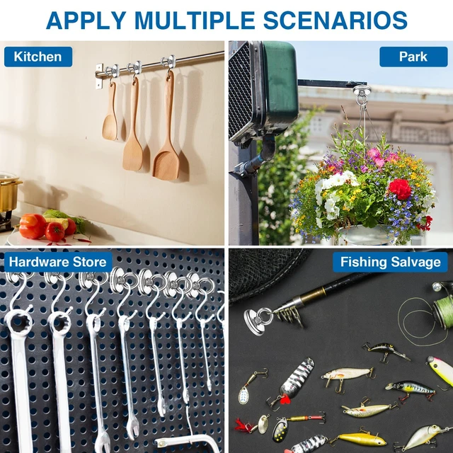Alt view image 6 of 7 - 40 Pack Magnetic Hooks with Countersunk Hole Eyebolt, 110 lbs Heavy Duty Rare Earth Neodymium Magnets, Perfect for Home, Kitchen, Workplace, Office and Garage