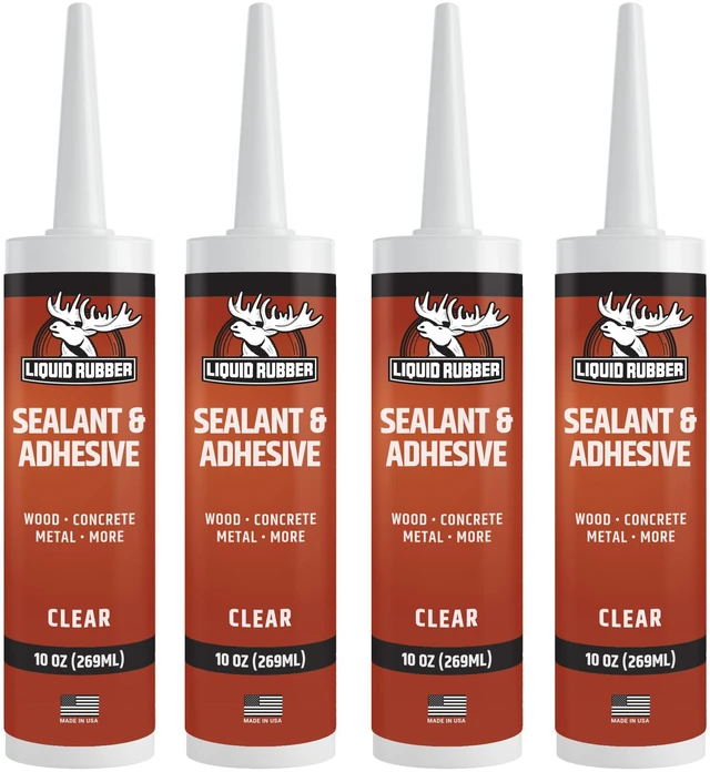 Main image of Waterproof Sealant & Adhesive Caulk, Clear, 10.2 oz, 4 Pack Paintable in 24 Hrs and Cures on Damp Surfaces for Windows, Concrete, Doors, Foundations, Wood, Concrete, Brick & Metal