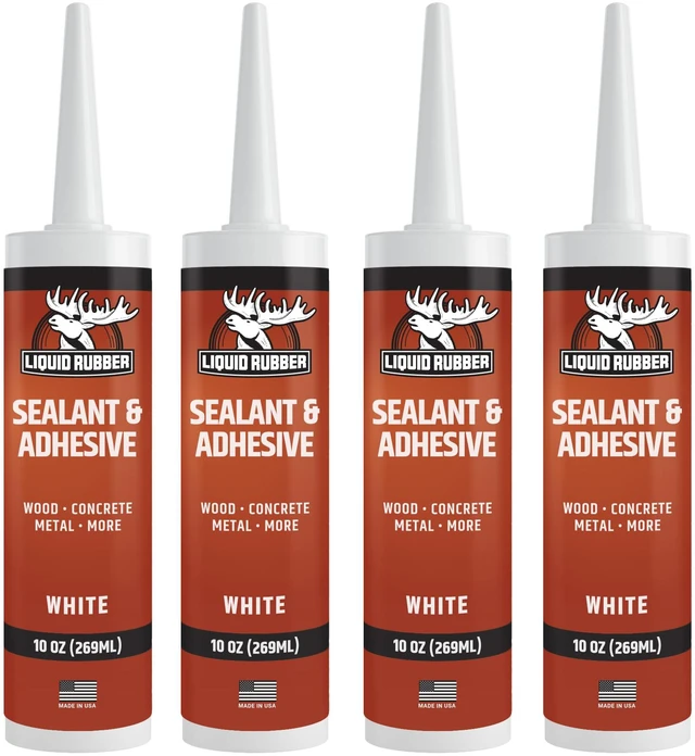 Main image of Waterproof Sealant & Adhesive Caulk, White, 10.2 oz, 4 Pack Paintable in 24 Hrs and Cures on Damp Surfaces for Windows, Concrete, Doors, Foundations, Wood, Concrete, Brick & Metal