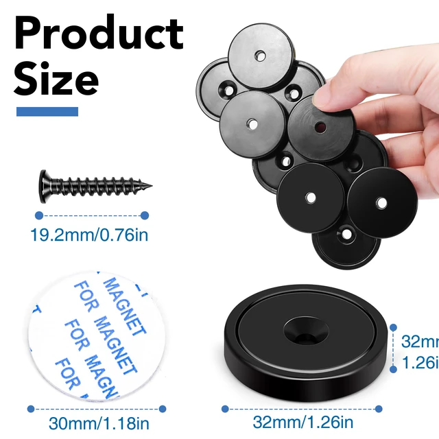 Alt view image 5 of 6 - Strong Rare Earth Neodymium Magnets with Screws, 110Lbs, 12 Pack Heavy Duty Disc Cup Magnets with Countersunk Hole and Adhesive Backing for Kitchen, Tool Room, and Wall Hanging