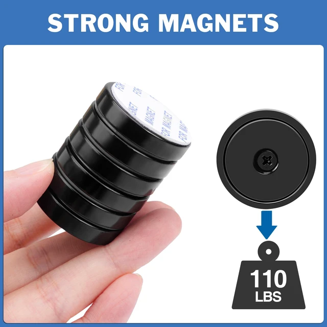 Alt view image 4 of 6 - Strong Rare Earth Neodymium Magnets with Screws, 110Lbs, 12 Pack Heavy Duty Disc Cup Magnets with Countersunk Hole and Adhesive Backing for Kitchen, Tool Room, and Wall Hanging
