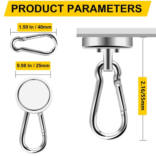 Alt view image 2 of 6 - Magnetic Hooks,15 Pack 70LBS Heavy Duty Neodymium Magnet Hooks Swivel Carabiner Hook Strong Magnet Hooks with Swivel Carabiner Hook,Great for Your Refrigerator and Other Magnetic Surfaces