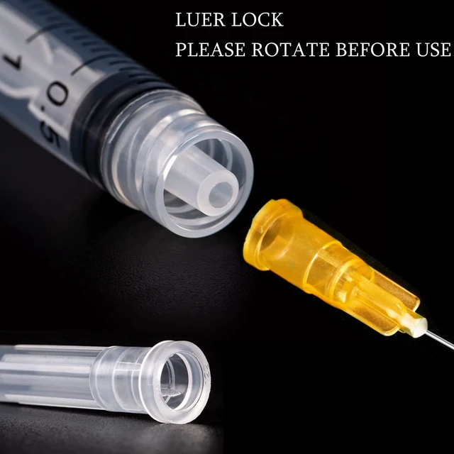Alt view image 3 of 7 - 100 Pack 2ml (2.5ml) Plastic Luer Lock Syringa with 25Ga and Cap, Individually Sealed Wrapped, for Scientific Labs, Measuring Liquid, Refilling Cartridges or Glue Applicator
