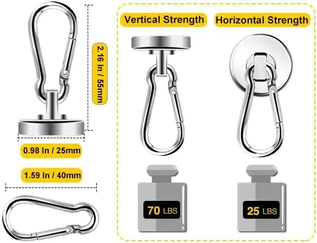 Alt view image 4 of 6 - Magnetic Hooks,15 Pack 70LBS Heavy Duty Neodymium Magnet Hooks Swivel Carabiner Hook Strong Magnet Hooks with Swivel Carabiner Hook,Great for Your Refrigerator and Other Magnetic Surfaces
