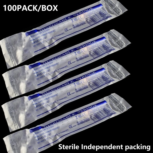 Alt view image 7 of 7 - 100 Pack 2ml (2.5ml) Plastic Luer Lock Syringa with 25Ga and Cap, Individually Sealed Wrapped, for Scientific Labs, Measuring Liquid, Refilling Cartridges or Glue Applicator