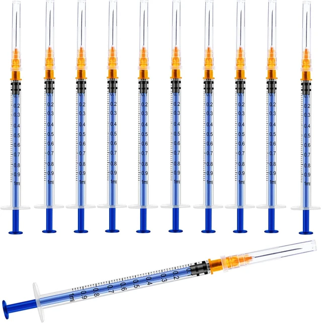 Main image of 100 Pack 1ml/cc Plastic Luer Slip Syringa with 25Ga and Cap, Individually Sealed Wrapped, for Scientific Labs, Measuring Liquid, Refilling Cartridges or Glue Applicator