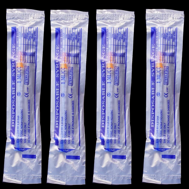 Alt view image 7 of 7 - 100 Pack 1ml/cc Plastic Luer Slip Syringa with 25Ga and Cap, Individually Sealed Wrapped, for Scientific Labs, Measuring Liquid, Refilling Cartridges or Glue Applicator