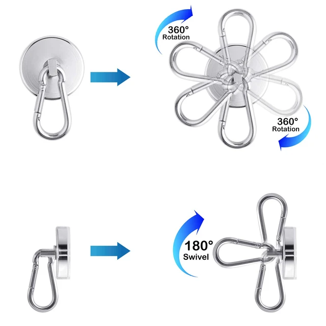 Alt view image 2 of 7 - Magnetic Hooks 170lbs Magnet Hooks Carabiner for Hanging Refrigerator Strong Large Heavy Duty Neodymium Magnet (170LBS-8PACK)