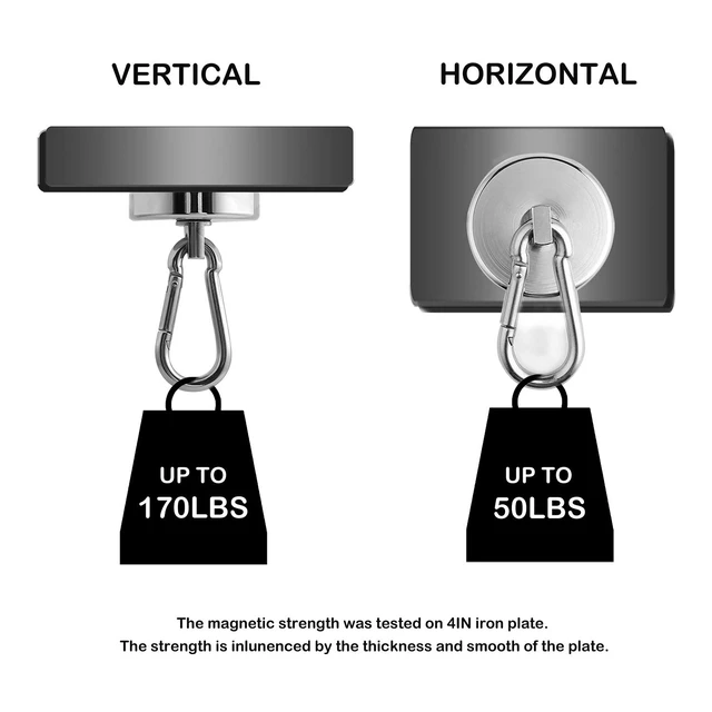 Alt view image 4 of 7 - Magnetic Hooks 170lbs Magnet Hooks Carabiner for Hanging Refrigerator Strong Large Heavy Duty Neodymium Magnet (170LBS-8PACK)