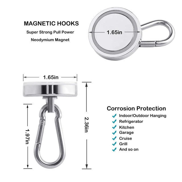 Alt view image 5 of 7 - Magnetic Hooks 170lbs Magnet Hooks Carabiner for Hanging Refrigerator Strong Large Heavy Duty Neodymium Magnet (170LBS-8PACK)