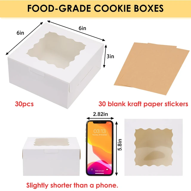 Alt view image 2 of 7 - 30pcs Cookie Boxes with Window, 6x6x3 Inches White Bakery Boxes Food-grade Treat Boxes, Dessert Boxes for Chocolate Covered Strawberries, Pastries