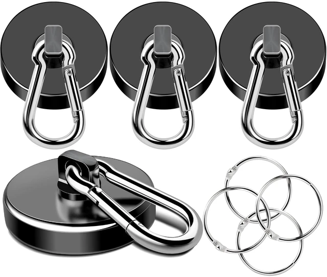 Main image of Strong Magnetic Hooks Heavy Duty 200LBS+ Black Swivel Magnet Hook Neodymium Magnets with Carabiner Hook Magnet Hooks for Curtain Workplace 4 Pack