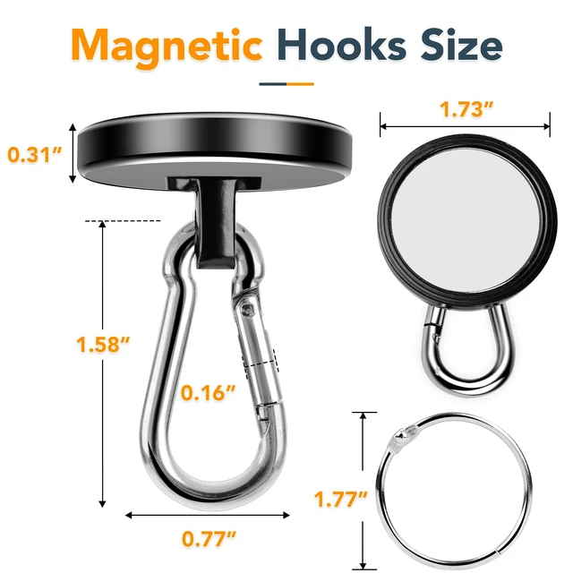 Alt view image 2 of 7 - Strong Magnetic Hooks Heavy Duty 200LBS+ Black Swivel Magnet Hook Neodymium Magnets with Carabiner Hook Magnet Hooks for Curtain Workplace 4 Pack