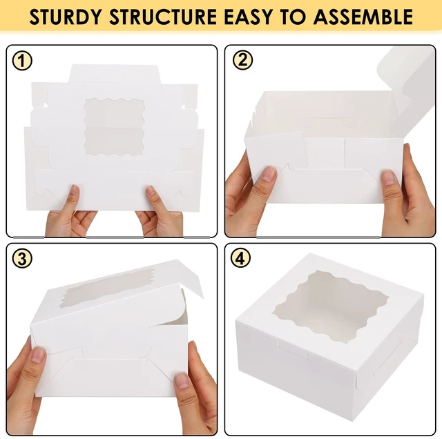 Alt view image 4 of 7 - 30pcs Cookie Boxes with Window, 6x6x3 Inches White Bakery Boxes Food-grade Treat Boxes, Dessert Boxes for Chocolate Covered Strawberries, Pastries