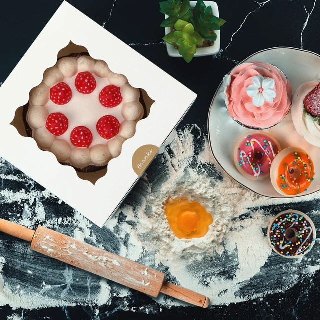 Alt view image 5 of 7 - 30pcs Cookie Boxes with Window, 6x6x3 Inches White Bakery Boxes Food-grade Treat Boxes, Dessert Boxes for Chocolate Covered Strawberries, Pastries