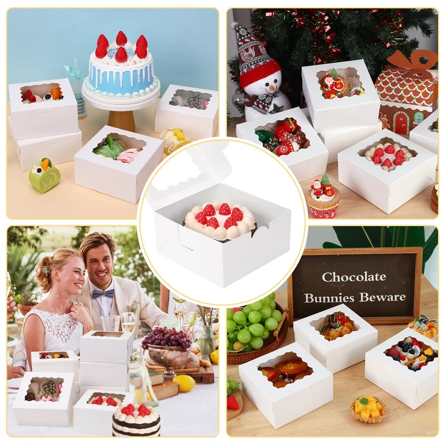 Alt view image 6 of 7 - 30pcs Cookie Boxes with Window, 6x6x3 Inches White Bakery Boxes Food-grade Treat Boxes, Dessert Boxes for Chocolate Covered Strawberries, Pastries