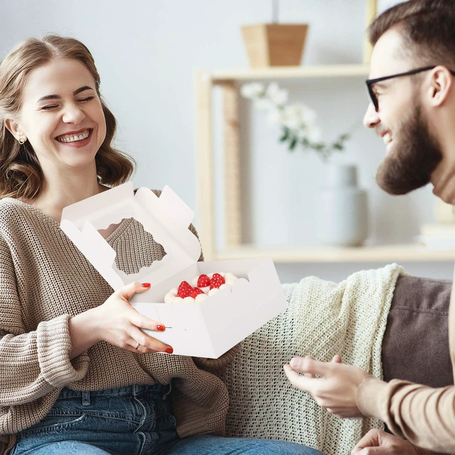 Alt view image 7 of 7 - 30pcs Cookie Boxes with Window, 6x6x3 Inches White Bakery Boxes Food-grade Treat Boxes, Dessert Boxes for Chocolate Covered Strawberries, Pastries