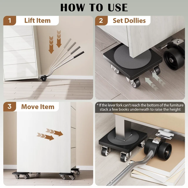Alt view image 4 of 6 - Furniture Mover with Wheels & Aux. Lifter-Standard Dolly 360° Rotation Wheels Furniture Dolly for Moving Sliding Heavy Furniture, Appliances, 500 LB Max Load Capacity