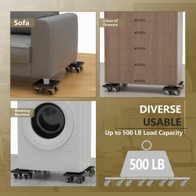 Alt view image 6 of 6 - Furniture Mover with Wheels & Aux. Lifter-Standard Dolly 360° Rotation Wheels Furniture Dolly for Moving Sliding Heavy Furniture, Appliances, 500 LB Max Load Capacity
