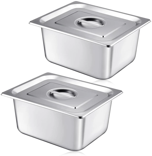 Main image of 2 Pack Stainless 1/2 Size x 6 Inch Deep Steam Table Pans with Lids Designed for Serving and Food Prep at Buffets, Restaurants, Hotels, Parties, and Home Kitchens; Reusable and Stackable