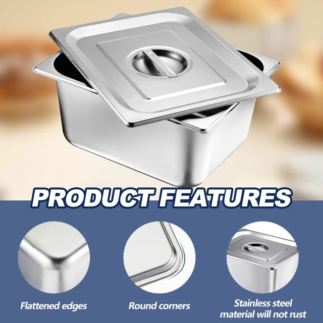 Alt view image 3 of 6 - 2 Pack Stainless 1/2 Size x 6 Inch Deep Steam Table Pans with Lids Designed for Serving and Food Prep at Buffets, Restaurants, Hotels, Parties, and Home Kitchens; Reusable and Stackable
