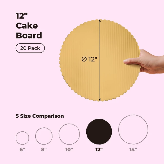 Alt view image 2 of 7 - 20 Pack Cake Boards, 12 Inch Round Gold Cake Circles, Disposable Pizza Circles Cake Pan Base Stand for Desserts and Pastries, Greaseproof Cardboard Cake Rounds for Cake DIY, Birthday
