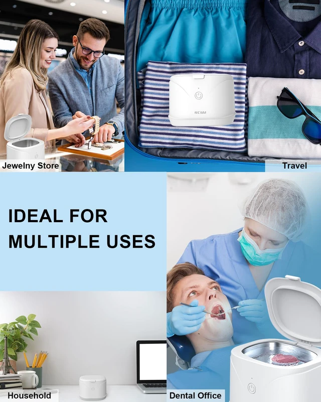 Alt view image 6 of 7 - Ultrasonic Retainer Cleaner Machine, Denture Cleaner for Mouthguard 46kHz Ultrasonic Cleaner, Dental Night Guards Pod, Braces, Aligners, Toothbrush, Jewelry Rings, Compact 220ml 304 Tank