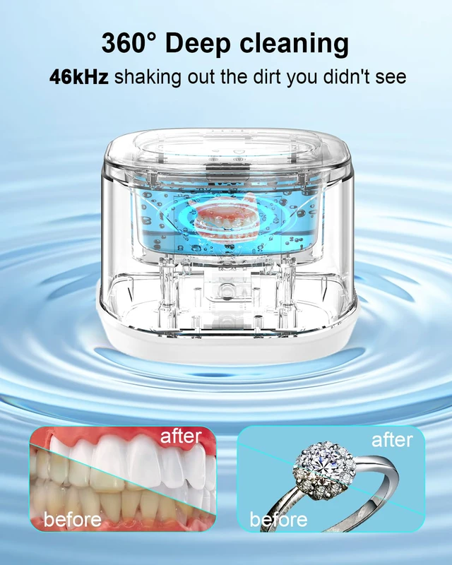 Alt view image 2 of 7 - Ultrasonic Retainer Cleaner Machine, Denture Cleaner for Mouthguard 46kHz Ultrasonic Cleaner, Dental Night Guards Pod, Braces, Aligners, Toothbrush, Jewelry Rings, Compact 220ml 304 Tank