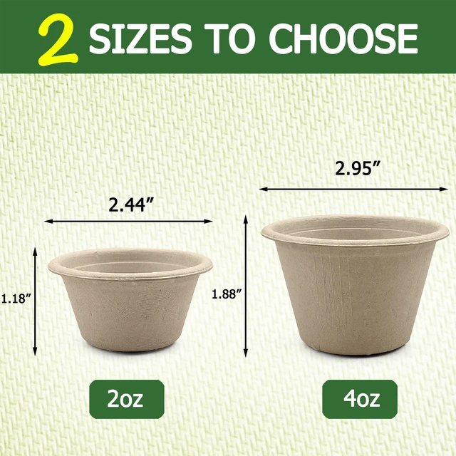 Alt view image 2 of 6 - 2 oz Disposable Bagasse Fiber Souffle Cups 200pk, 100% Natural Biodegradable Compostable Condiment cups Sample Cup Tasting Cup (Natural, Pack of 200)