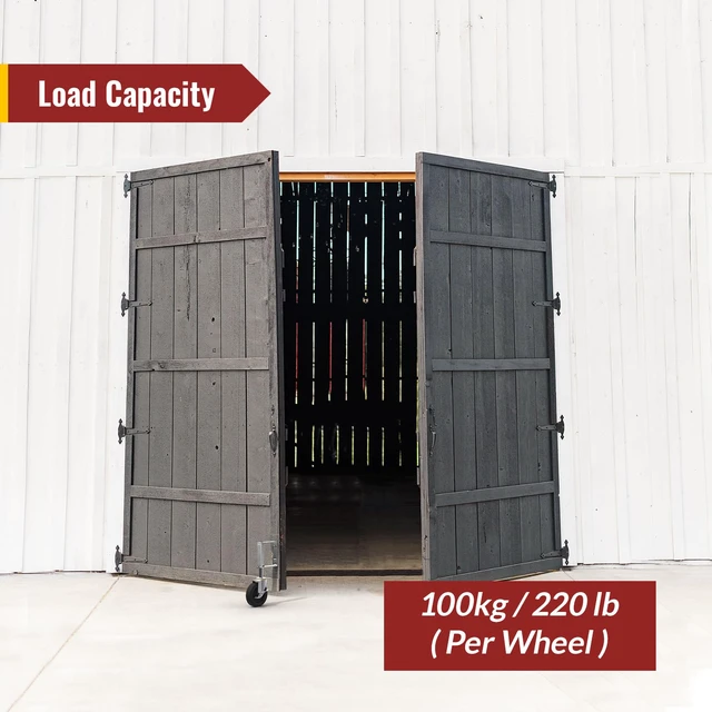 Alt view image 3 of 7 - 4 Inch Heavy Duty Spring Loaded Gate Casters with Brake, 2 Pack 220lbs max capacity. Adjustable spring design absorbs shock on uneven ground. Smooth rolling for heavy wood & metal gates