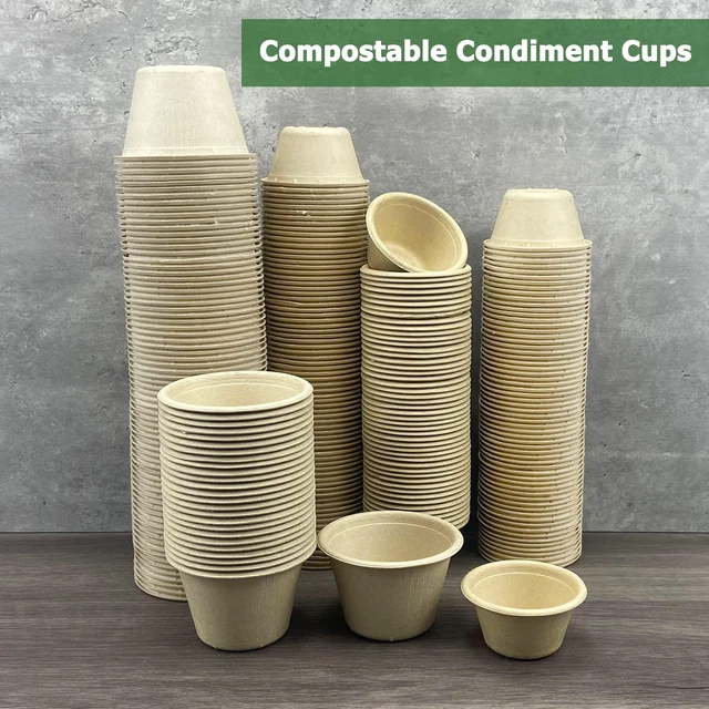 Alt view image 6 of 6 - 2 oz Disposable Bagasse Fiber Souffle Cups 200pk, 100% Natural Biodegradable Compostable Condiment cups Sample Cup Tasting Cup (Natural, Pack of 200)