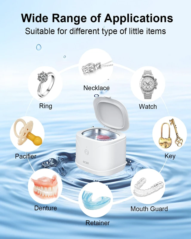 Alt view image 7 of 7 - Ultrasonic Retainer Cleaner Machine, Denture Cleaner for Mouthguard 46kHz Ultrasonic Cleaner, Dental Night Guards Pod, Braces, Aligners, Toothbrush, Jewelry Rings, Compact 220ml 304 Tank