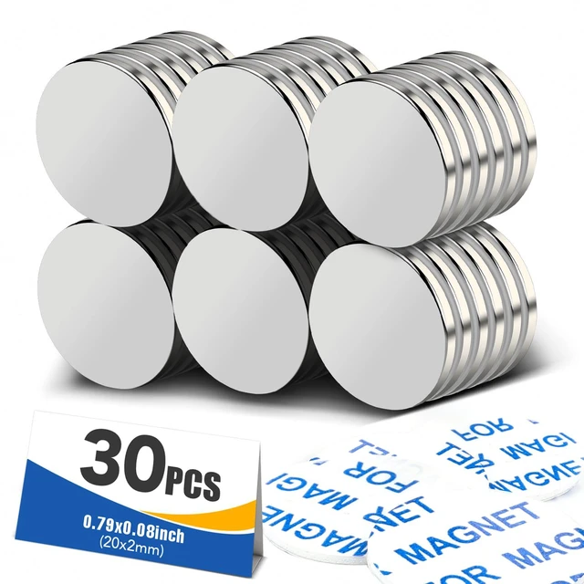 Main image of 30 Pcs Small Neodymium Disc Magnets with Adhesive Silver Round Powerful Permanent Rare Earth Magnets, Heavy Duty Magnet for Fridge, DIY, Scientific, Craft, Office, 0.79 x 0.08 inch