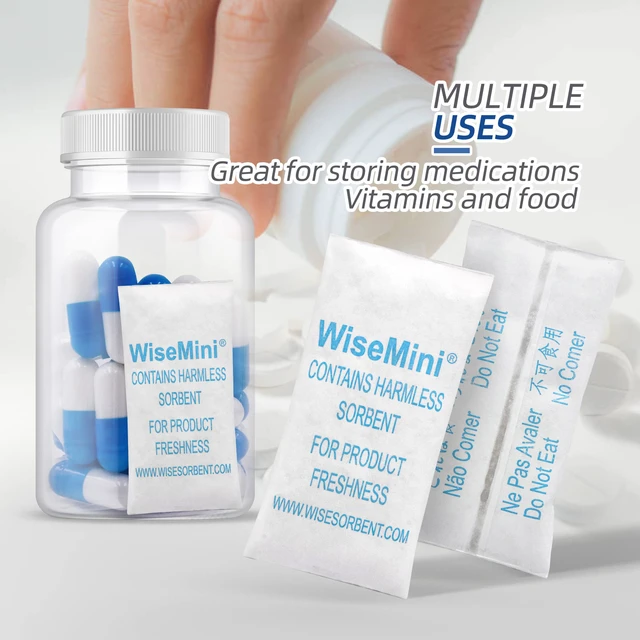 Alt view image 5 of 7 - 0.5 Gram 1500 Pack Silica Gel Packs, Dessicant Packets, Moisture Absorbers for Food Storage, Food Grade Desiccant Dehumidifiers, WiseMini