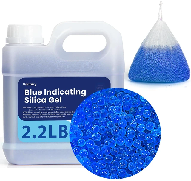 Main image of 2.2 LBS Blue Silica Gel Desiccant Beads, Reusable & Color Indicating Premium Desiccant Bulk, Industry 3-5 mm Silica Beads Dehumidifier for 3D Filament, Camera, Jewelry, Safe (5 PCS Bags)