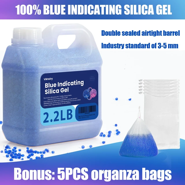 Alt view image 4 of 6 - 2.2 LBS Blue Silica Gel Desiccant Beads, Reusable & Color Indicating Premium Desiccant Bulk, Industry 3-5 mm Silica Beads Dehumidifier for 3D Filament, Camera, Jewelry, Safe (5 PCS Bags)