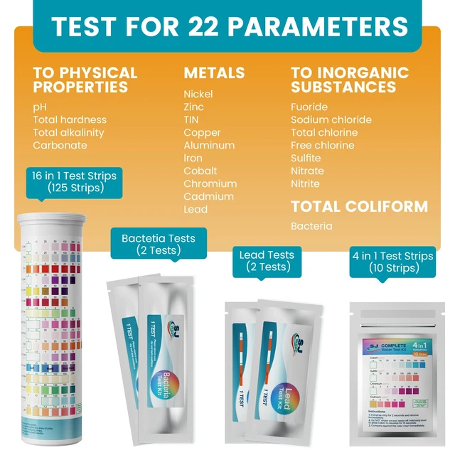 Alt view image 2 of 7 - 22 in 1 Water Test Kits - 125 Strips Drinking Water Test Kit, Home Tap and Well Water Tester for Bacteria pH Hardness Lead Iron Copper Chlorine Cyanuric Acid