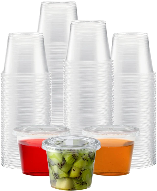 Main image of 200 Sets-5.5 Ounce Disposable Plastic Jello Shot Cups with Lids, Souffle Portion Cups