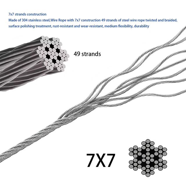 Alt view image 5 of 7 - Wire Rope,Equipped with Crimping Pliers,1/16 Wire Rope, Aircraft Cable,304 Stainless Steel Cable,7x7 Strand Core 196FT,368lbs Breaking Strength