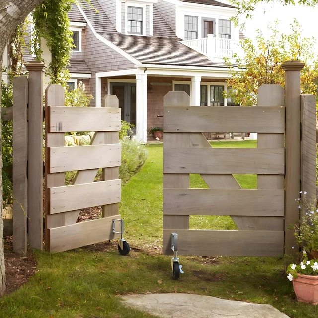 Alt view image 7 of 7 - 4 Inch Heavy Duty Spring Loaded Gate Casters with Brake, 2 Pack 220lbs max capacity. Adjustable spring design absorbs shock on uneven ground. Smooth rolling for heavy wood & metal gates