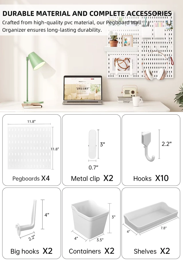 Alt view image 2 of 6 - Wall Organizer Peg Board - Elevate And Declutter Your Gaming And Office - Create A Perfectly Structured Space(White)