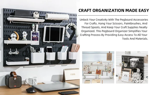Alt view image 4 of 6 - Wall Organizer Peg Board - Elevate And Declutter Your Gaming And Office - Create A Perfectly Structured Space(White)