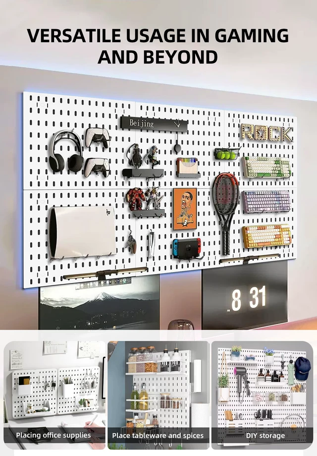 Alt view image 3 of 6 - Wall Organizer Peg Board - Elevate And Declutter Your Gaming And Office - Create A Perfectly Structured Space(White)