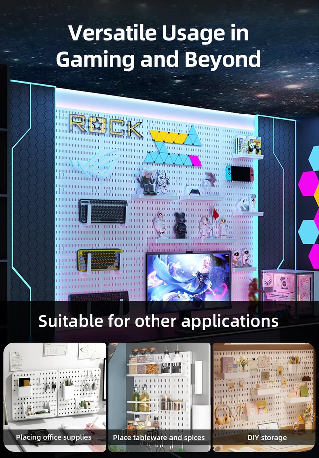 Alt view image 5 of 6 - Wall Organizer Peg Board - Elevate And Declutter Your Gaming And Office - Create A Perfectly Structured Space(White)