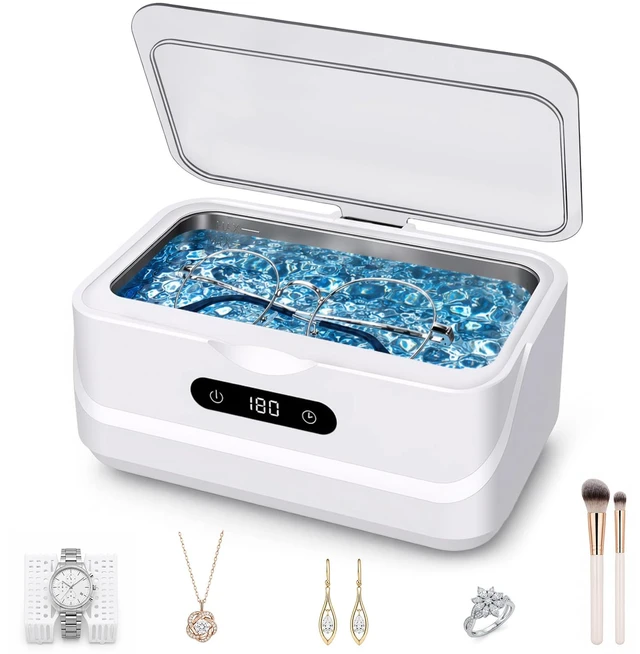 Main image of Ultrasonic Jewelry Cleaner 48KHz Ultra Sonic Cleaning Machine For Ring/Eyeglass/Silver Jewelry/Watch Band/Dentures Retainers 4 Cleaning Modes & Display 400ml 304 Tank Gift for Women