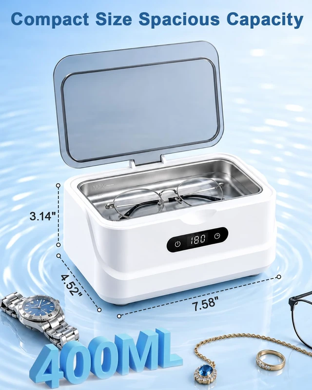 Alt view image 4 of 7 - Ultrasonic Jewelry Cleaner 48KHz Ultra Sonic Cleaning Machine For Ring/Eyeglass/Silver Jewelry/Watch Band/Dentures Retainers 4 Cleaning Modes & Display 400ml 304 Tank Gift for Women