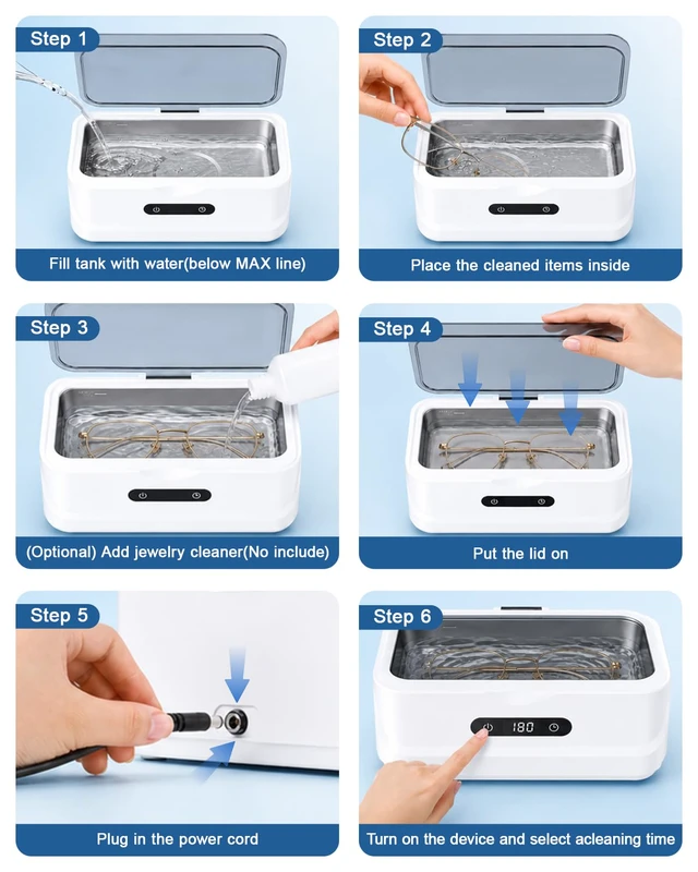 Alt view image 7 of 7 - Ultrasonic Jewelry Cleaner 48KHz Ultra Sonic Cleaning Machine For Ring/Eyeglass/Silver Jewelry/Watch Band/Dentures Retainers 4 Cleaning Modes & Display 400ml 304 Tank Gift for Women