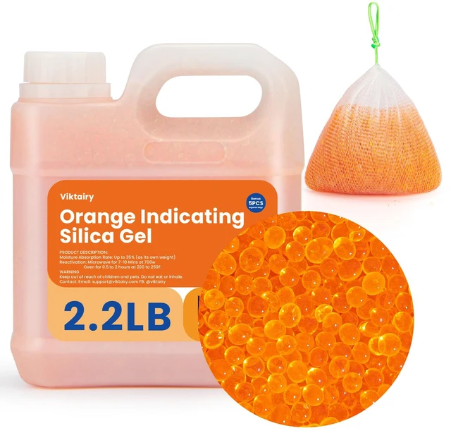 Main image of 2.2 LBS Orange Silica Gel Desiccant Beads, Reusable & Color Indicating Premium Desiccant Bulk, Industry Standard 3-5 mm Silica Beads for 3D Filament, Camera, Jewelry, Safe (5PC Organza Bag)